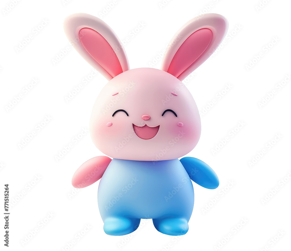 Cute cartoon bunny character isolated on white background, clipart, cutout. Png with transparent background. 3d smiling hare.