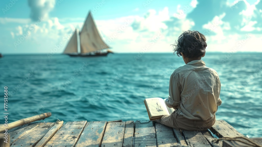 Person Reading Book on Dock