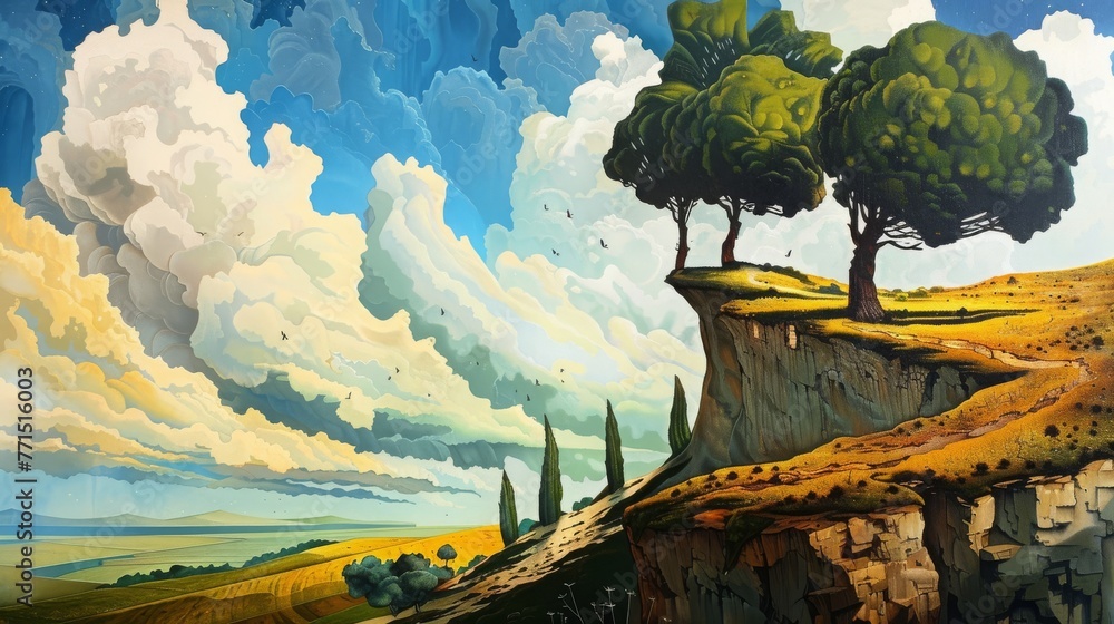 surrealism landscape art, unsettle and transgress boundaries, liberation of thought and language.
Chance, randomness, and unpredictability, 16:9 - obrazy, fototapety, plakaty 