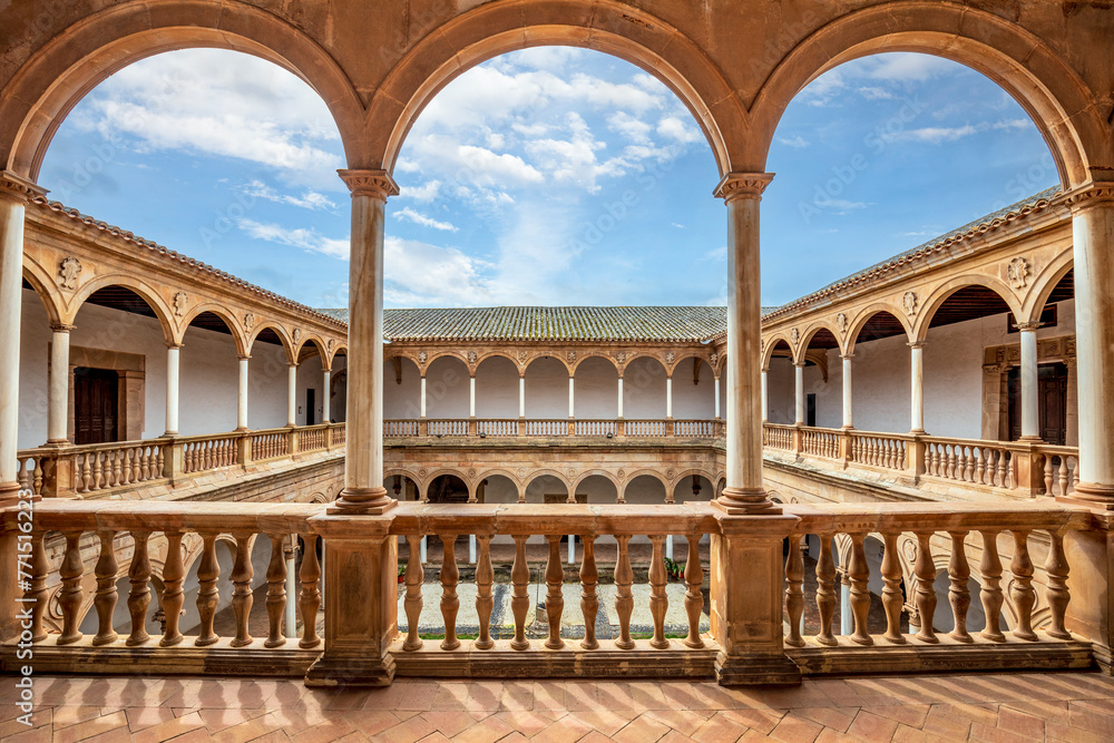 Naklejka premium Interior of the beautiful Renaissance cloister of the convent of La Asunción de Calatrava de Almagro, Ciudad Real, Spain, from the first floor