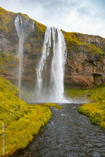 Seljalandsfoss waterfall n a cold summer day