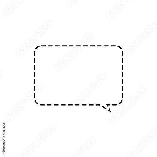 シンプルなモノクロ破線長方形吹き出し_主線のみ_右向き単品