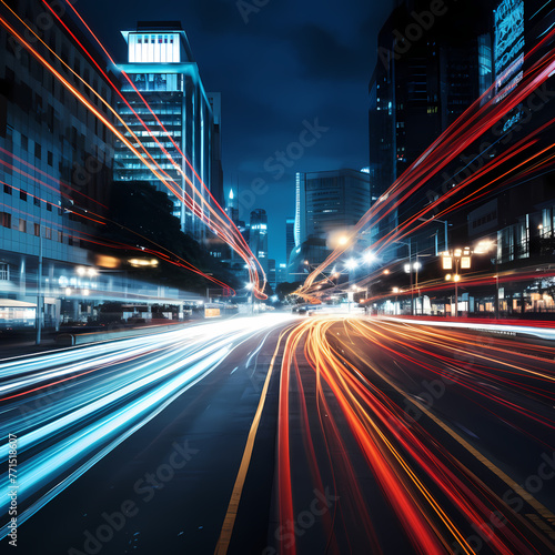 Abstract patterns of light trails in a busy urban street