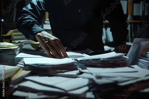 pristine photo of a person meticulously organizing documents related to social security under soft light, reflecting professionalism and attention to detail,