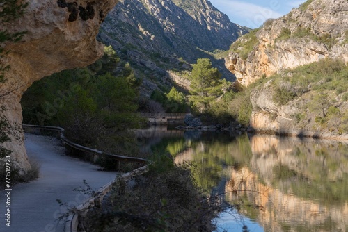 Scenic view of a river in the mountains in Buendia, Cuenca, Spain