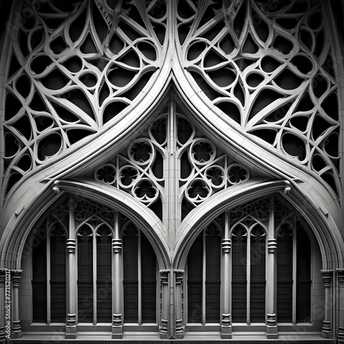 Symmetrical architectural details in black and white