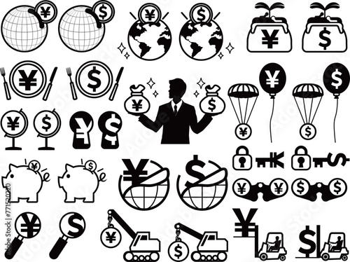 株式投資円ドル通貨アイコンセット