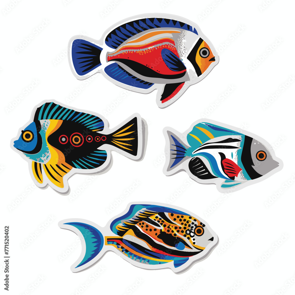Fototapeta premium set of stickers featuring fishes with vibrant colors