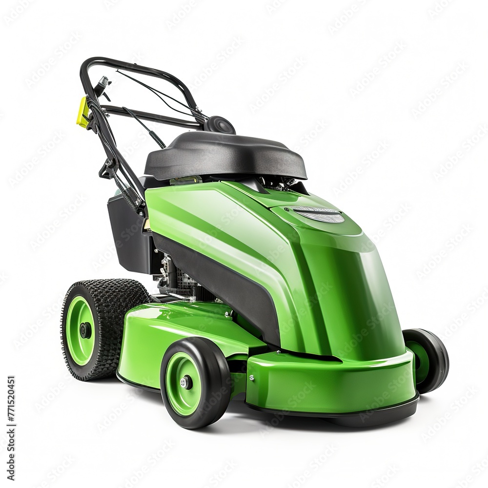green lawnmower isolated on white background green lawnmower isolated on white background