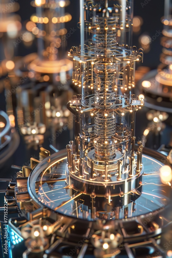 A detailed model of a quantum computers core, highlighting qubits in a ...