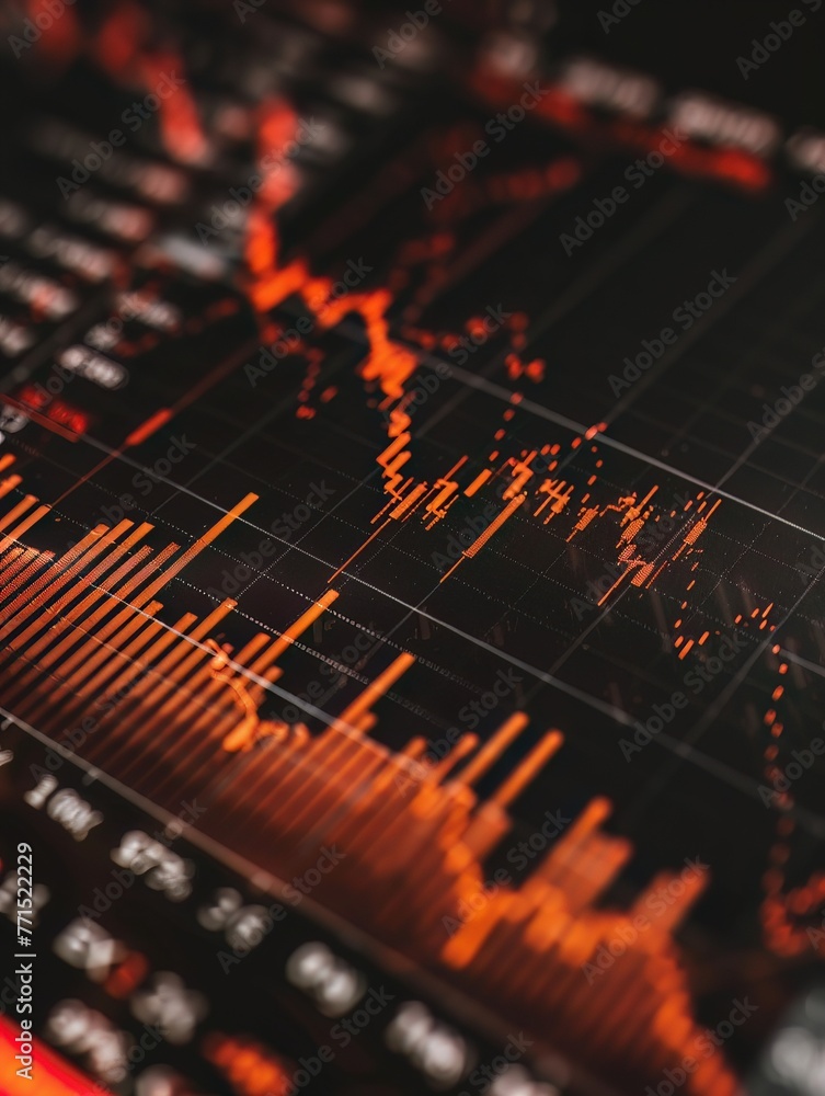 A detailed stock market report, with lines and bars illustrating investment growth and declines A detailed stock market report, with lines and bars illustrating investment growth and declines