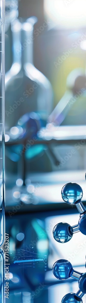 Pharmaceutical innovation for global health challenges, molecule models and vaccine research, lab setting Pharmaceutical innovation for global health challenges, molecule models and vaccine research, lab setting