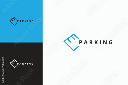 outline parking sign logo design vector illustration for business, company and garage with modern, elegant and luxury styles
