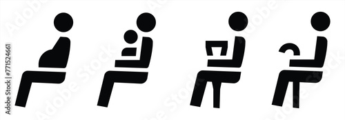 priority seat icon, seat icon for public transport, Icon for determining places in the subway, train vector illustration