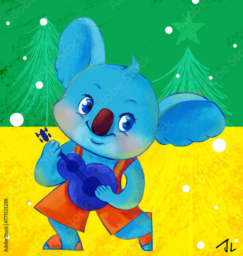 Melodic Mate: Cute Koala Personality in Bright Children's Art, Vibrant Illustration photo