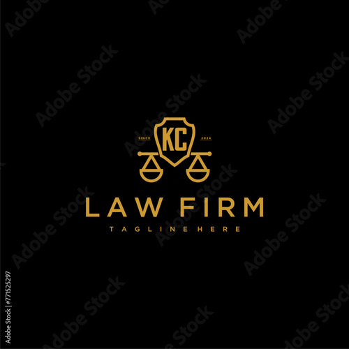 KC initial monogram for lawfirm logo with scales shield image