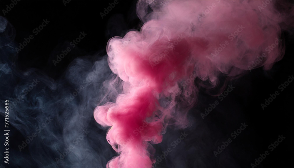 Motion pink explosion smoke, fluid splash vapor cloud, ink in water, texture art black background