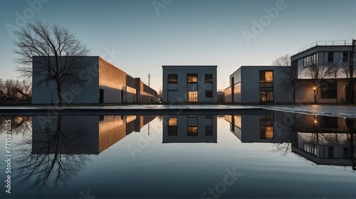 Reflected flooded buildings in the water © Sahaidachnyi Roman