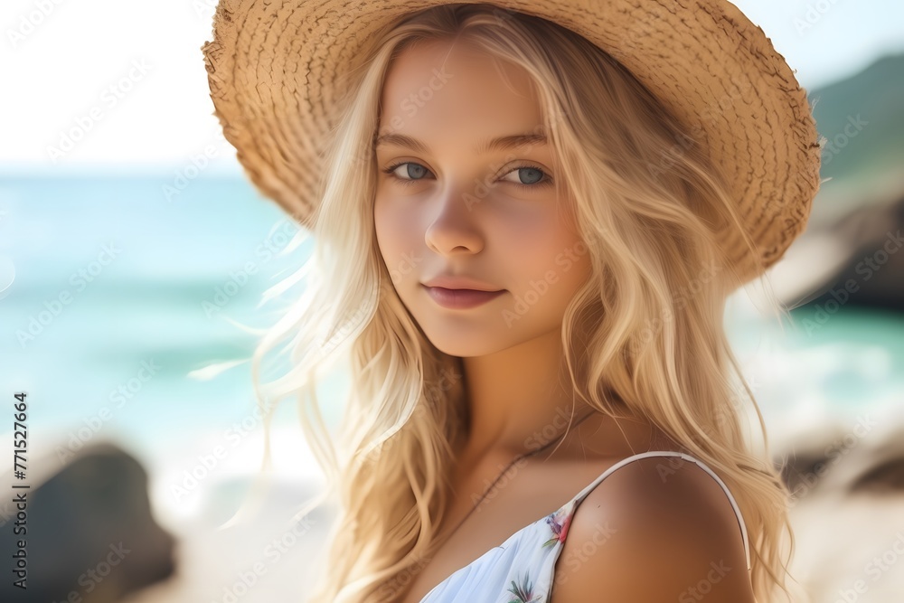 young blonde girl in summer vacation