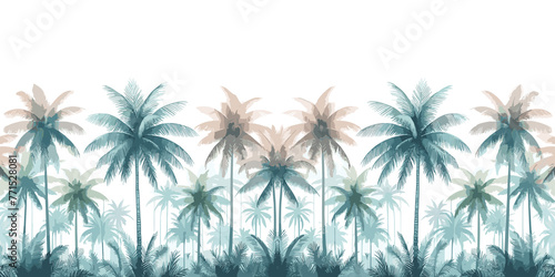 Watercolor pattern with palm tree silhouettes, summer tropical background with coconut trees, generative ai
