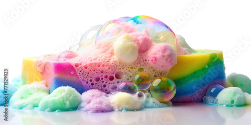Colorful Bubbles and Soap Foam Isolated on White Background  Transparent Background  PNG