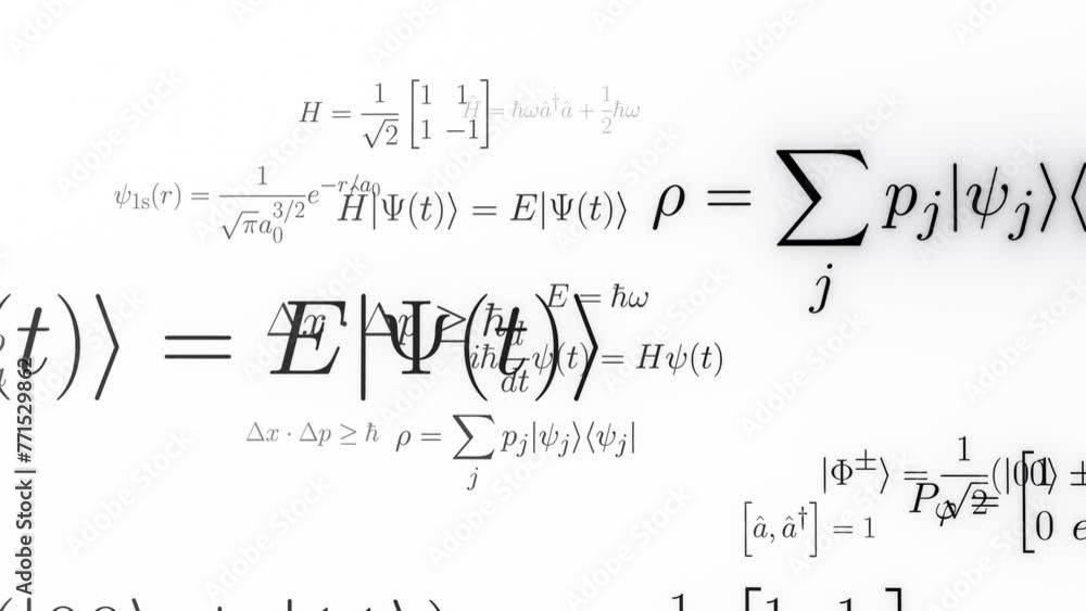 Quantum physics formulas camera fly-through (endless loop). Equations ...