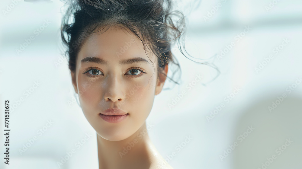Beautiful female model in advertisement with water on her face. Beautiful female model in advertisement with water on her face.