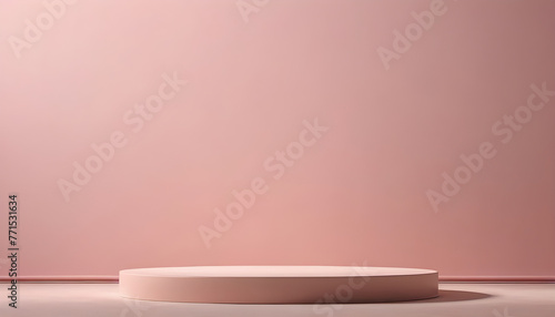 minimalist chic: round podium set against light pink backdrop, subtle sophistication round podium bathed in soft light on pink wall 