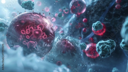 Nanoparticles targeting cancer cells, visual concept of targeted drug delivery in medical treatment hyper realistic photo