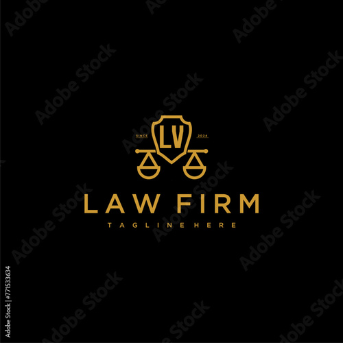 LV initial monogram for lawfirm logo with scales shield image photo
