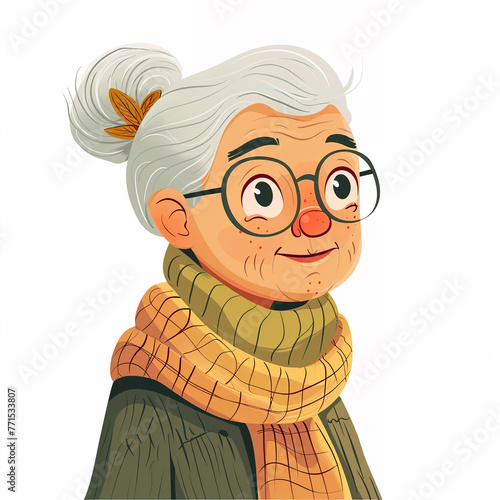 illustration of a old lady, old woman isolated on white background, isolated flat vector modern senior illustration photo