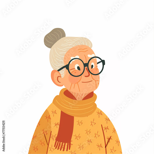 illustration of a old lady, old woman isolated on white background, isolated flat vector modern senior illustration photo