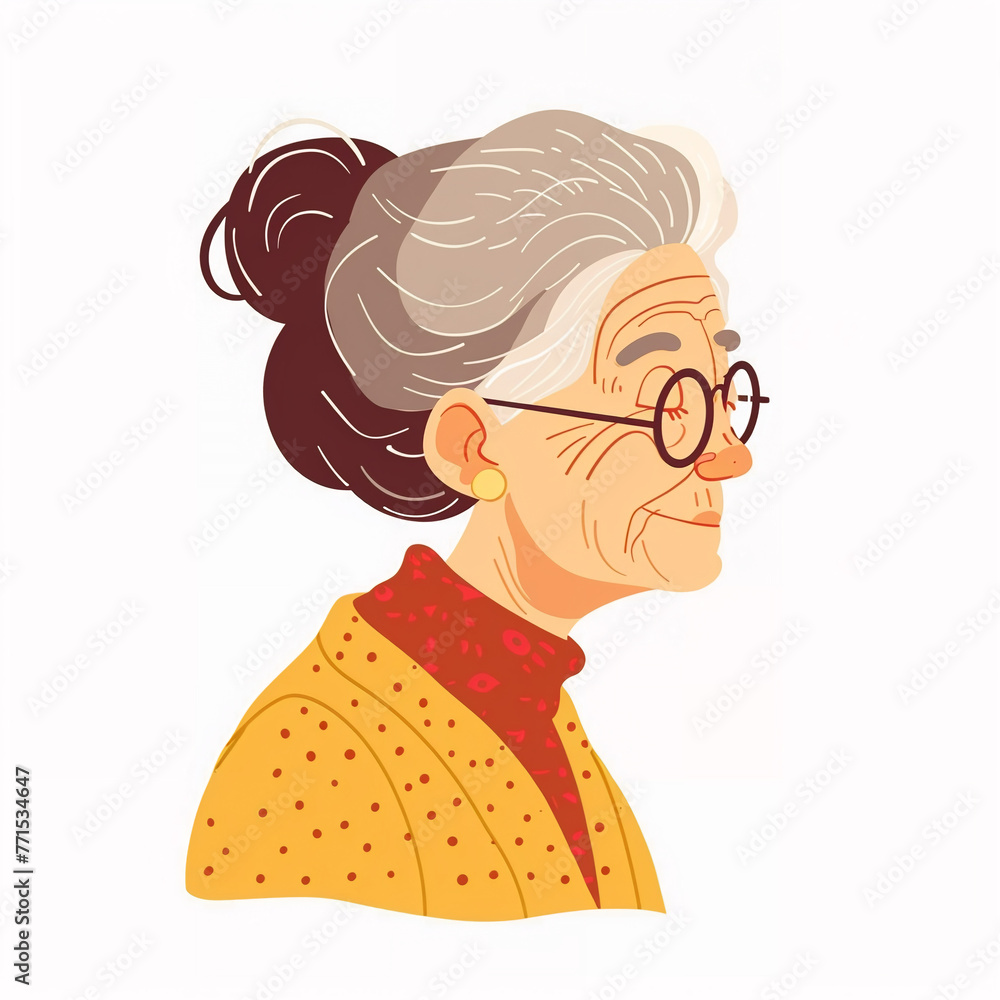 Fototapeta premium illustration of a old lady, old woman isolated on white background, isolated flat vector modern senior illustration