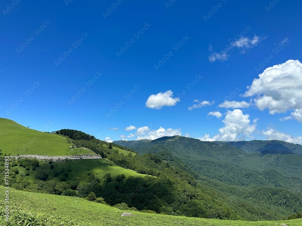 Scenic view of green mountains on a sunny day