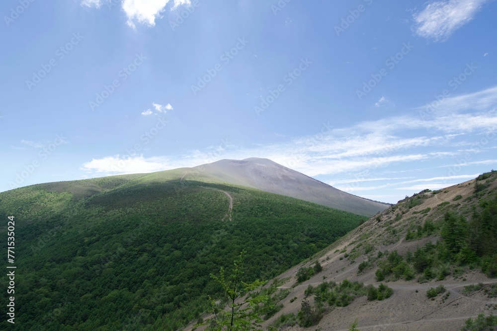 Scenic view of green mountains on a sunny day