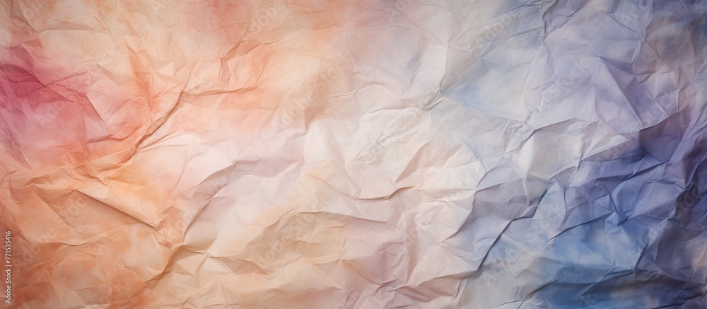 A close up of a crumpled piece of paper with a colorful rainbow pattern resembling a bedrock rock formation
