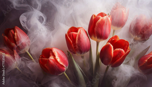 Tapeta, czerwone kwiaty tulipany. Wiosna, abstrakcyjna tapeta kwiatowa