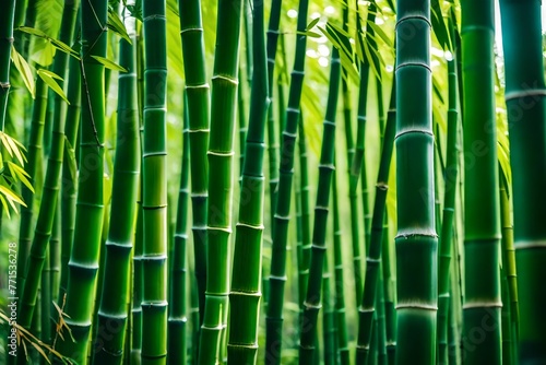 An up close view of a vibrant  verdant bamboo grove