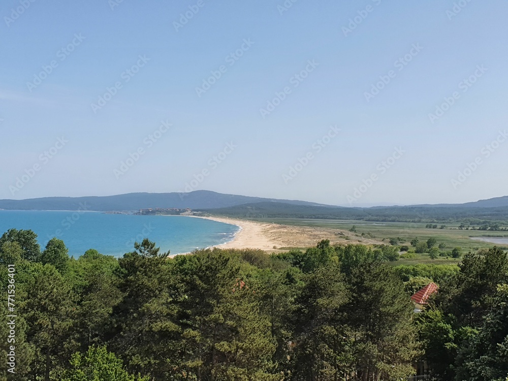 Scenic View Of Calm Sea Against Clear Sky. Beach and sea. Waves on the beach.