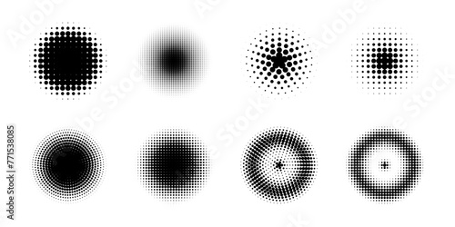 Logo design element. Halftone circular dotted frames set. Vector illustration