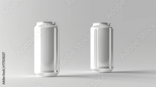 Mock up, space for advertisement. Two plain white metal cans, lemonade or bear, or tonic concept, on white background