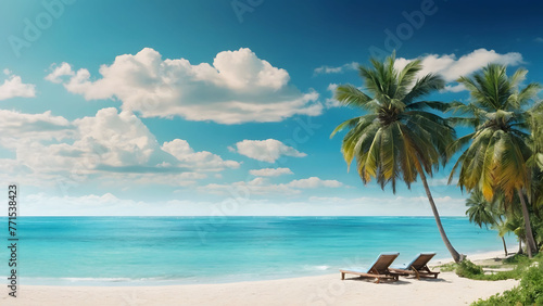 tropical beach view with palm trees