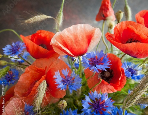 red poppies and blue cornflowers (ID: 771538430)