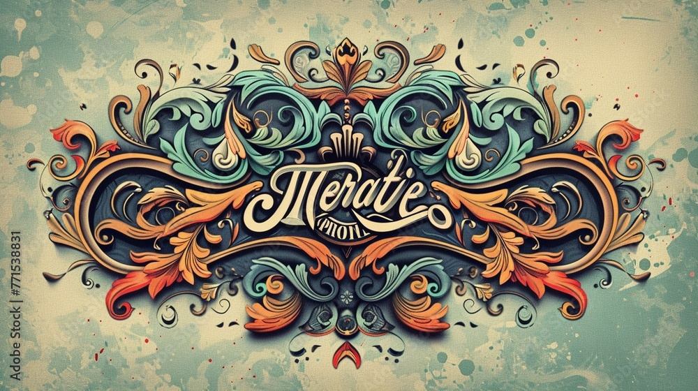 Vintage typography design with ornate lettering and retro-inspired embellishments.