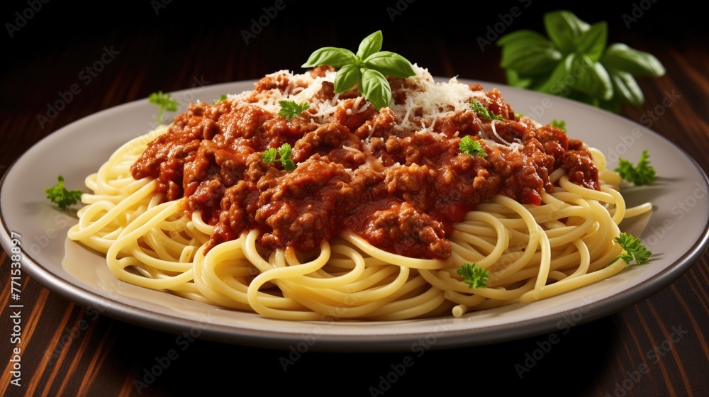 Traditionnel Spaghetti Bolognaise avec céleri et basilic