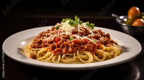 Spaghetti à la Bolognaise sur fond sombre