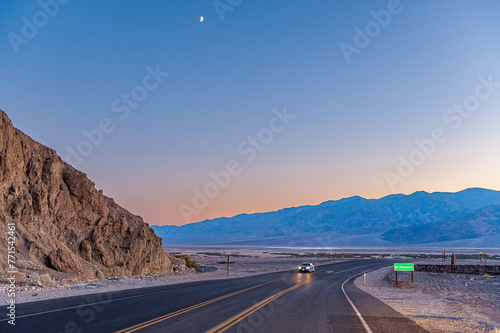 Sunset in Death Valley. Death Valley National Park in Inyo County of Mojave Desert, California is the hottest place on earth with a temperature of 56,7 °C recorded in 1913.