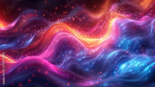 Blue Wave Fractal Energy: Abstract space backdrop with glowing lines, vibrant colors, and dynamic waves, creating a bright and surreal atmosphere