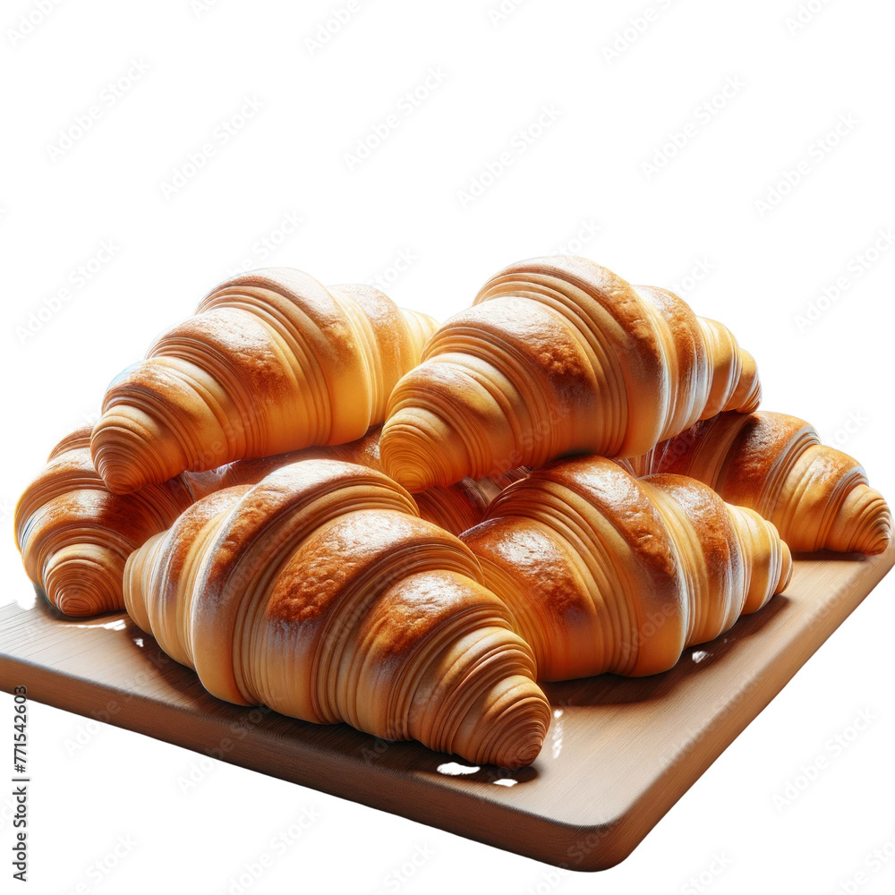 A stack of croissants on a wooden board, catering , italy food, industry ,3D render, isolated on a transparent background A stack of croissants on a wooden board, catering , italy food, industry ,3D render, isolated on a transparent background