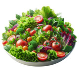 A bowl of mixed vegetables including tomatoes, broccoli, and lettuce, catering , italy food, industry ,3D render, isolated on a transparent background